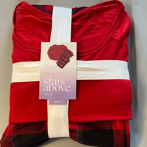 Stars Above Cozy Red and Black Plaid Women’s Pajama Set - Picture 1 of 7